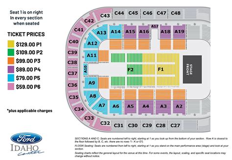 2023 Ford idaho center seating chart with seat numbers and row